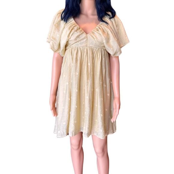 NWT Moon River Butter Yellow Flutter Sleeve Babydoll Mini Dress - Picture 3 of 6